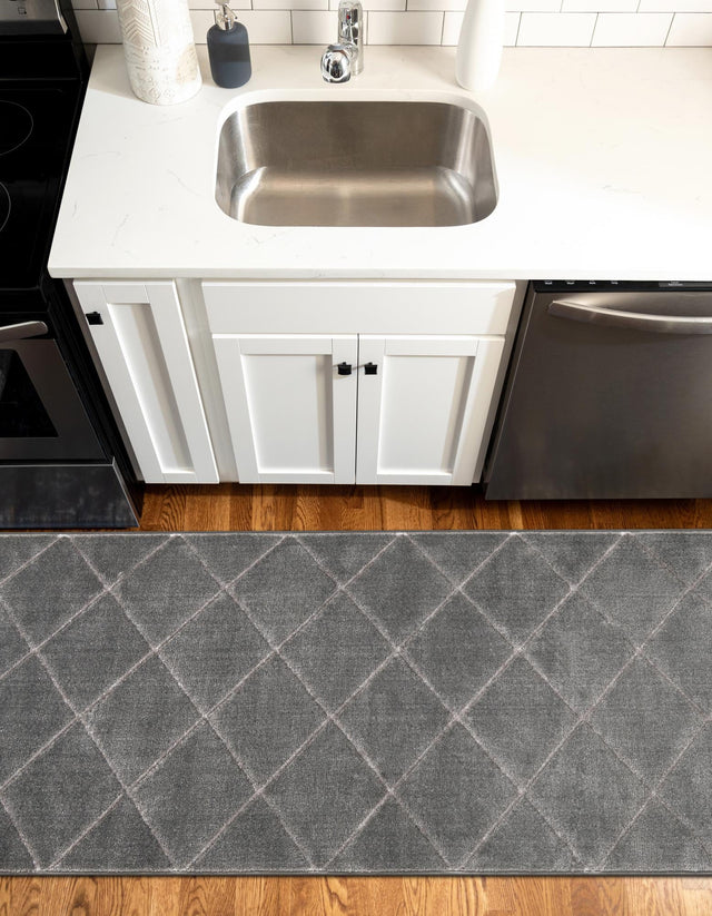 Gray and Silver 2' x 8' Vogue Geo Runner Area Rug Geometric Glam Style Shiny Accents Carpet Mat for Unique Interior Design & Home Decor for Sale at Rug Engine