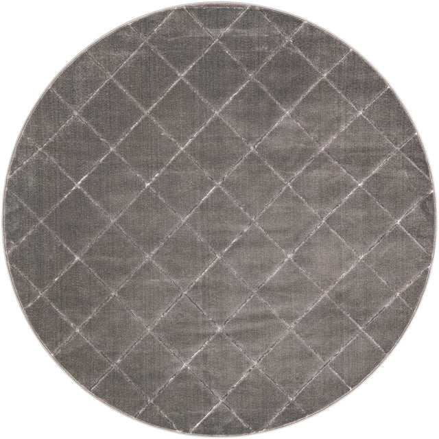 Gray and Silver 7' 10 x 7' 10 Vogue Geo Round Area Rug Geometric Glam Style Shiny Accents Carpet Mat for Unique Interior Design & Home Decor for Sale at Rug Engine