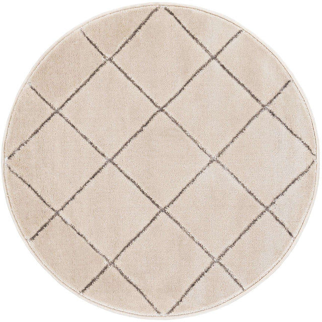 White and Silver 3' 1 x 3' 1 Vogue Geo Round Area Rug Geometric Glam Style Shiny Accents Carpet Mat for Unique Interior Design & Home Decor for Sale at Rug Engine