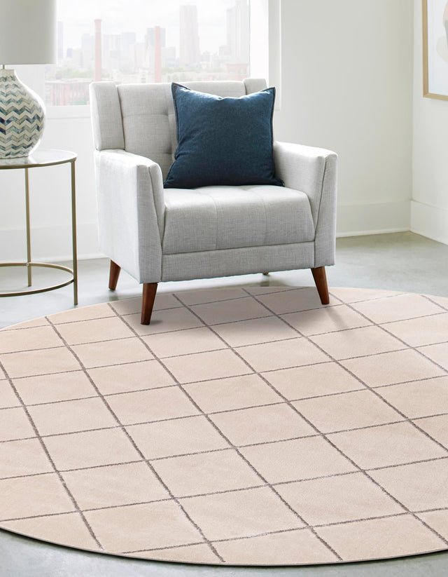 White and Silver 3' 1 x 3' 1 Vogue Geo Round Area Rug Geometric Glam Style Shiny Accents Carpet Mat for Unique Interior Design & Home Decor for Sale at Rug Engine
