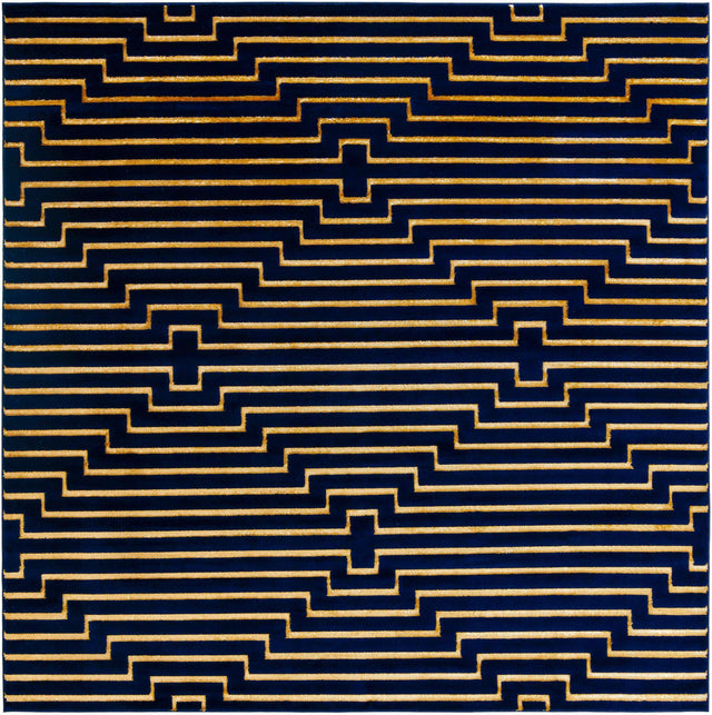 Navy Blue and Gold 10' x 10' Vogue Geo Square Area Rug Geometric Glam Style Shiny Accents Carpet Mat for Unique Interior Design & Home Decor for Sale at Rug Engine