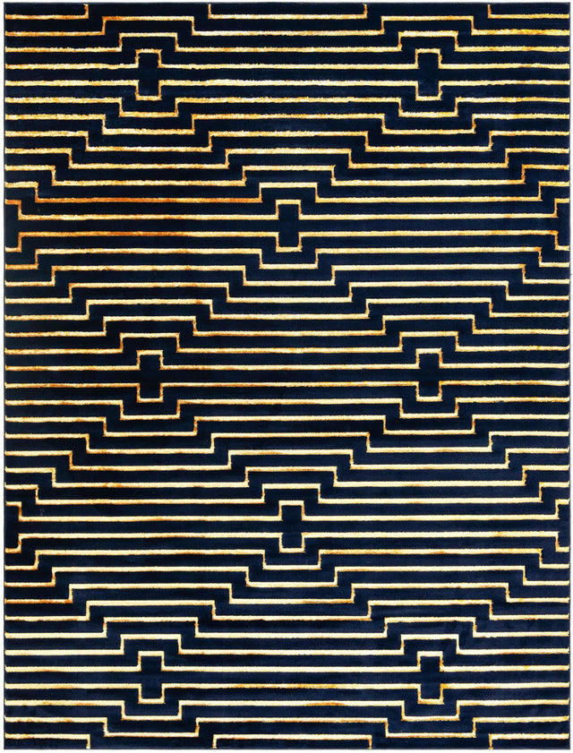 Navy Blue and Gold 10' x 13' 1 Vogue Geo Rectangle Area Rug Geometric Glam Style Shiny Accents Carpet Mat for Unique Interior Design & Home Decor for Sale at Rug Engine