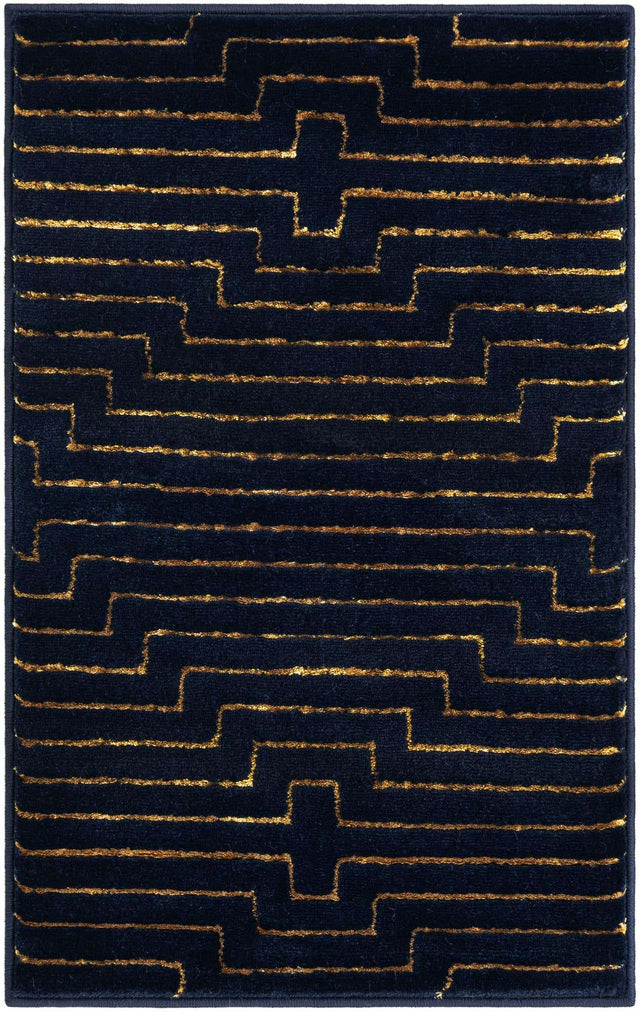 Navy Blue and Gold 2' x 3' 1 Vogue Geo Rectangle Area Rug Geometric Glam Style Shiny Accents Carpet Mat for Unique Interior Design & Home Decor for Sale at Rug Engine
