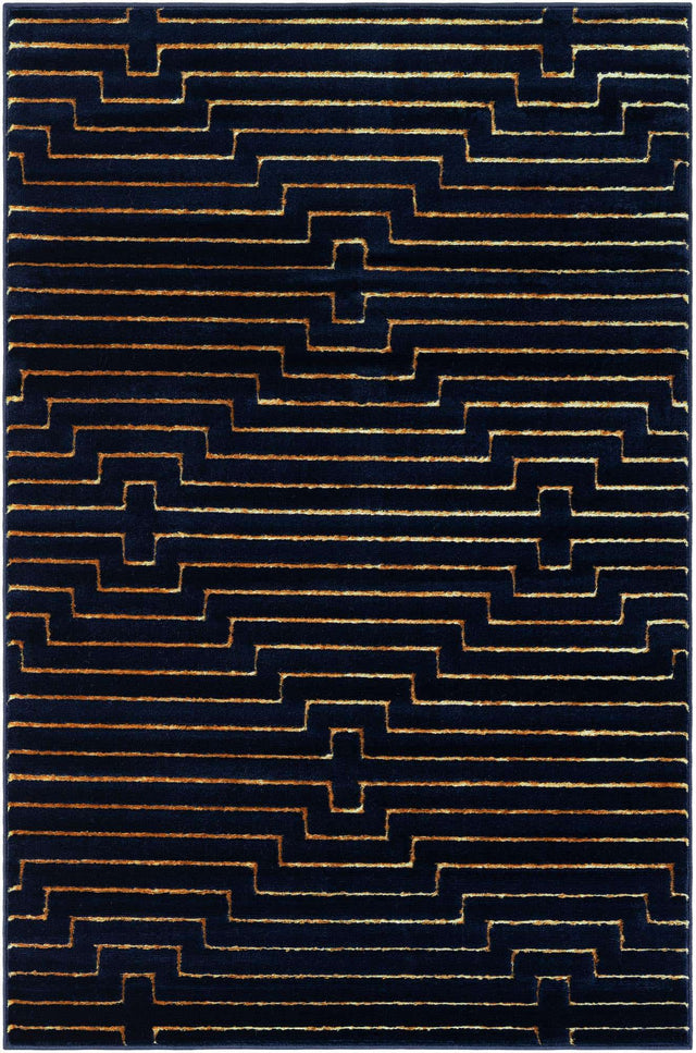 Navy Blue and Gold 4' 1 x 6' 1 Vogue Geo Rectangle Area Rug Geometric Glam Style Shiny Accents Carpet Mat for Unique Interior Design & Home Decor for Sale at Rug Engine