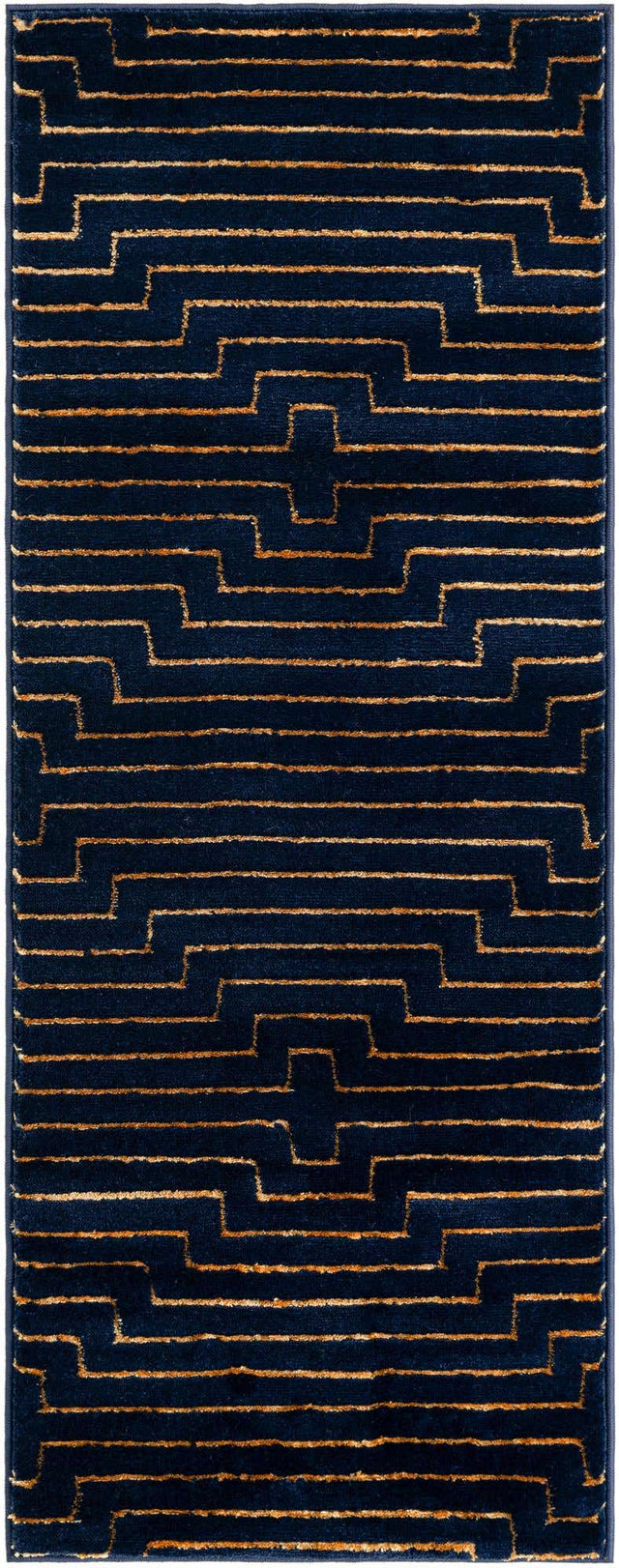 Navy Blue and Gold 2' x 5' 1 Vogue Geo Runner Area Rug Geometric Glam Style Shiny Accents Carpet Mat for Unique Interior Design & Home Decor for Sale at Rug Engine
