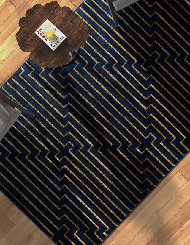 Navy Blue and Gold 10' x 13' 1 Vogue Geo Rectangle Area Rug Geometric Glam Style Shiny Accents Carpet Mat for Unique Interior Design & Home Decor for Sale at Rug Engine