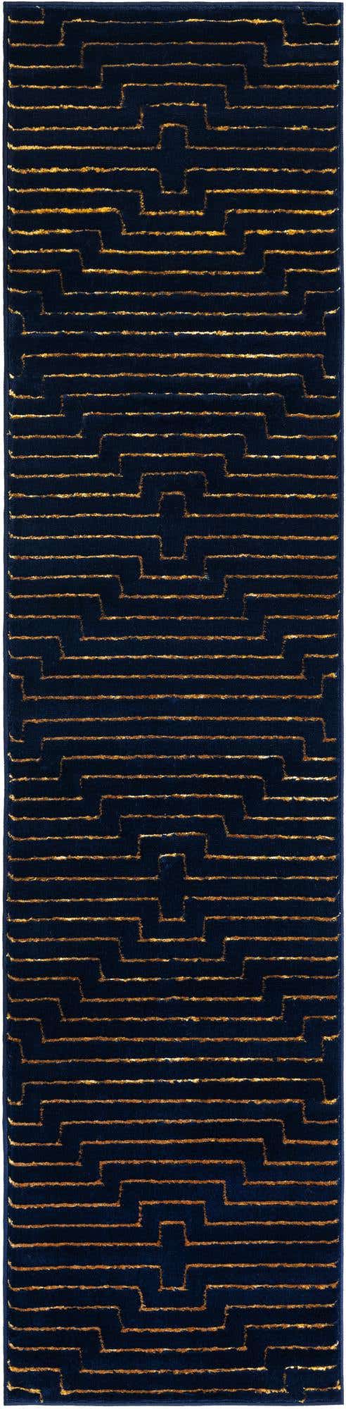 Navy Blue and Gold 2' x 8' Vogue Geo Runner Area Rug Geometric Glam Style Shiny Accents Carpet Mat for Unique Interior Design & Home Decor for Sale at Rug Engine
