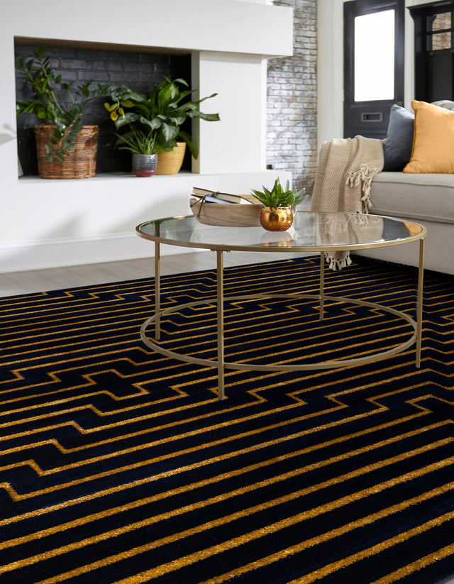 Navy Blue and Gold 10' x 10' Vogue Geo Square Area Rug Geometric Glam Style Shiny Accents Carpet Mat for Unique Interior Design & Home Decor for Sale at Rug Engine