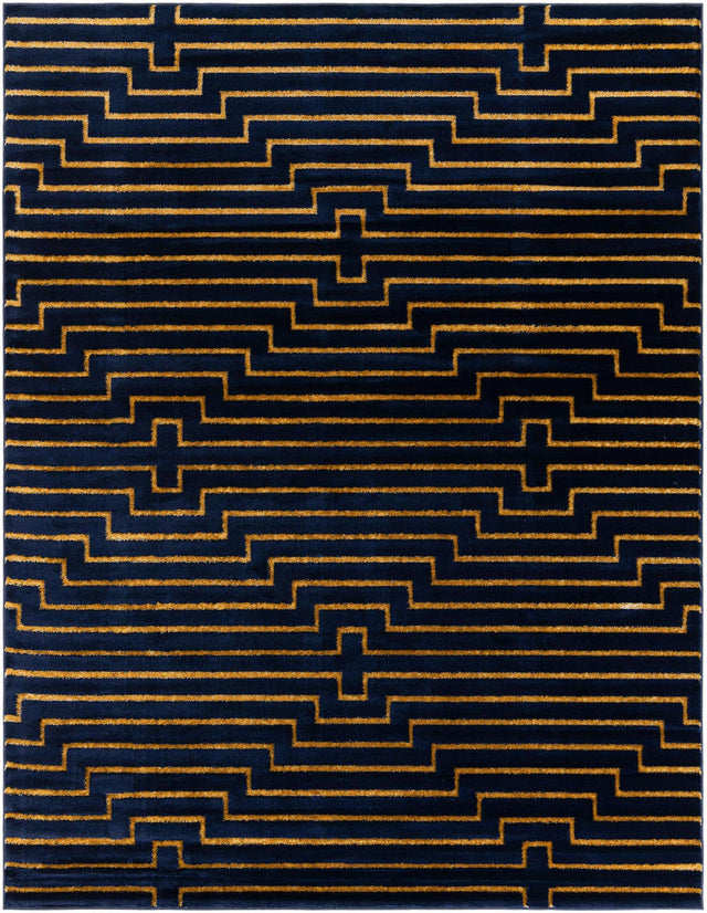 Navy Blue and Gold 7' 10 x 10' Vogue Geo Rectangle Area Rug Geometric Glam Style Shiny Accents Carpet Mat for Unique Interior Design & Home Decor for Sale at Rug Engine