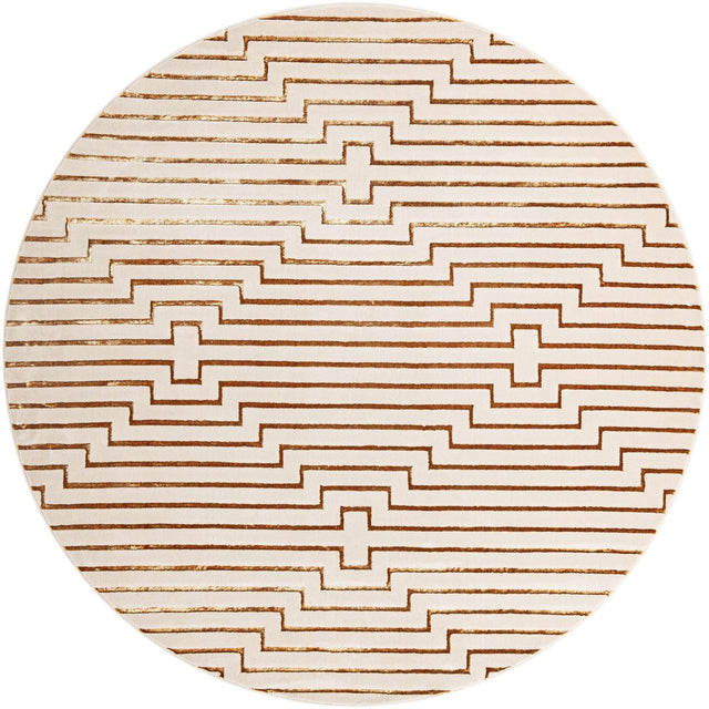 White and Gold 10' x 10' Vogue Geo Round Area Rug Geometric Glam Style Shiny Accents Carpet Mat for Unique Interior Design & Home Decor for Sale at Rug Engine