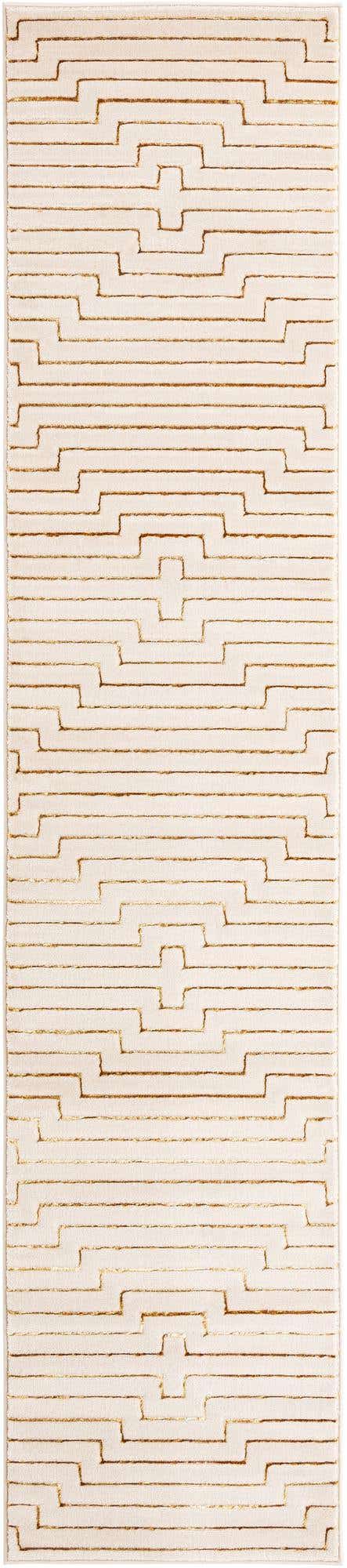 White and Gold 2' 7 x 12' Vogue Geo Runner Area Rug Geometric Glam Style Shiny Accents Carpet Mat for Unique Interior Design & Home Decor for Sale at Rug Engine
