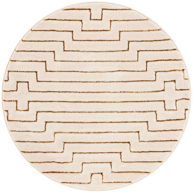 White and Gold 3' 1 x 3' 1 Vogue Geo Round Area Rug Geometric Glam Style Shiny Accents Carpet Mat for Unique Interior Design & Home Decor for Sale at Rug Engine