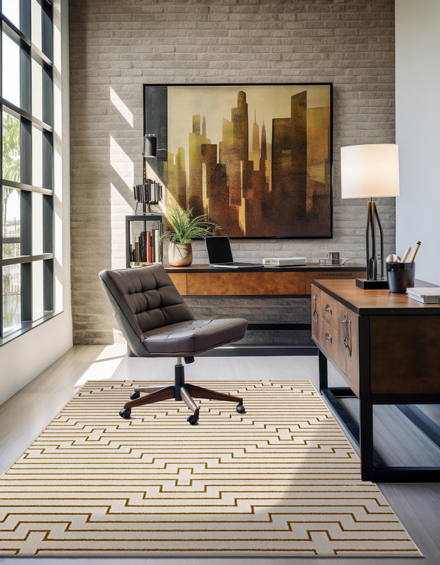 White and Gold 6' 1 x 9' Vogue Geo Rectangle Area Rug Geometric Glam Style Shiny Accents Carpet Mat for Unique Interior Design & Home Decor for Sale at Rug Engine