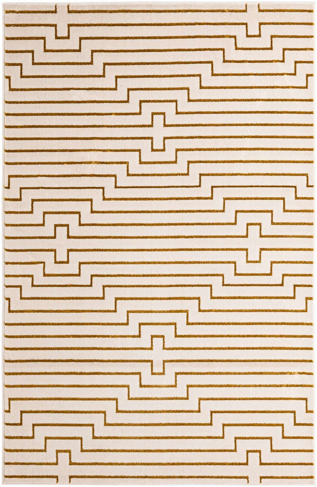 White and Gold 5' 3 x 8' Vogue Geo Rectangle Area Rug Geometric Glam Style Shiny Accents Carpet Mat for Unique Interior Design & Home Decor for Sale at Rug Engine