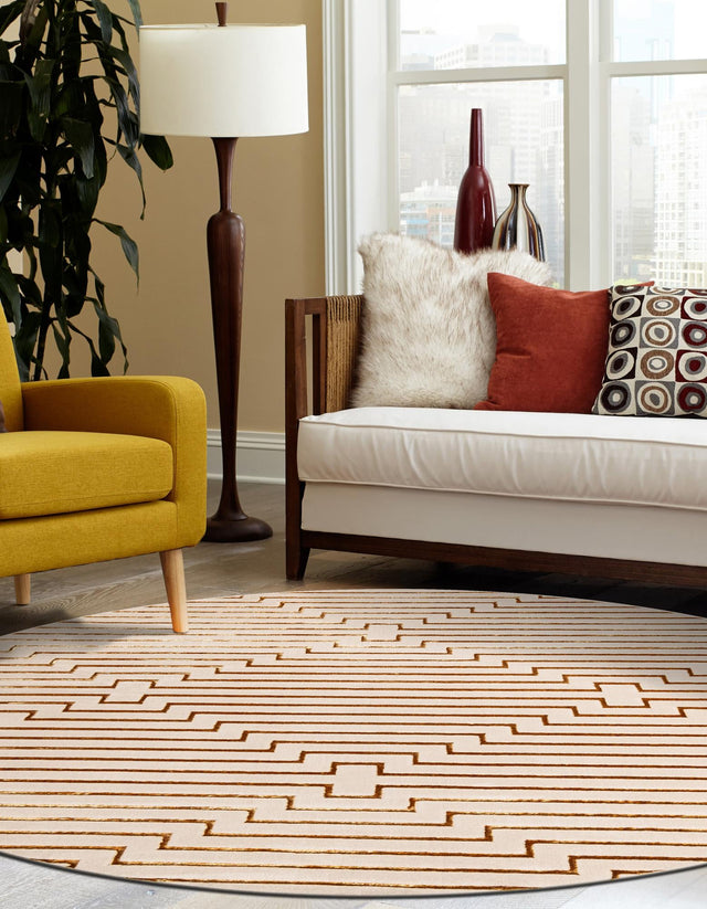 White and Gold 6' 1 x 6' 1 Vogue Geo Round Area Rug Geometric Glam Style Shiny Accents Carpet Mat for Unique Interior Design & Home Decor for Sale at Rug Engine