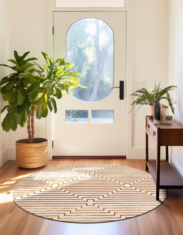 White and Gold 6' 1 x 6' 1 Vogue Geo Round Area Rug Geometric Glam Style Shiny Accents Carpet Mat for Unique Interior Design & Home Decor for Sale at Rug Engine