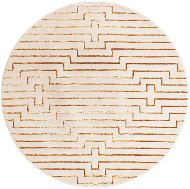 White and Gold 6' 1 x 6' 1 Vogue Geo Round Area Rug Geometric Glam Style Shiny Accents Carpet Mat for Unique Interior Design & Home Decor for Sale at Rug Engine