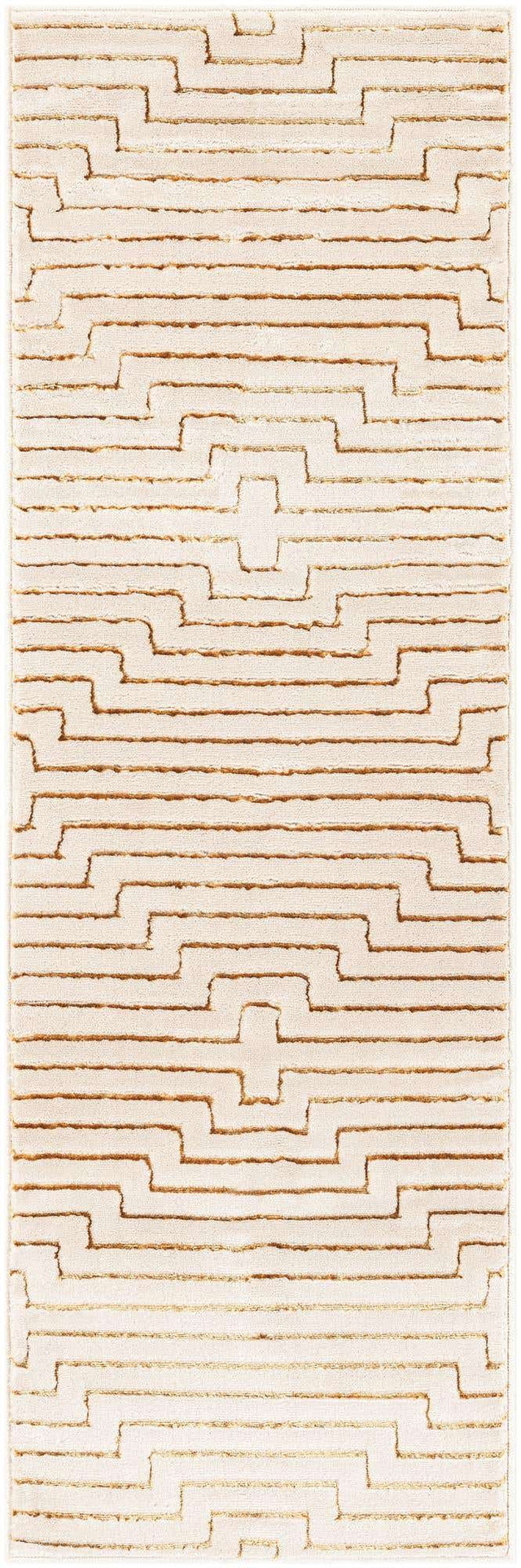 White and Gold 2' x 6' 1 Vogue Geo Runner Area Rug Geometric Glam Style Shiny Accents Carpet Mat for Unique Interior Design & Home Decor for Sale at Rug Engine