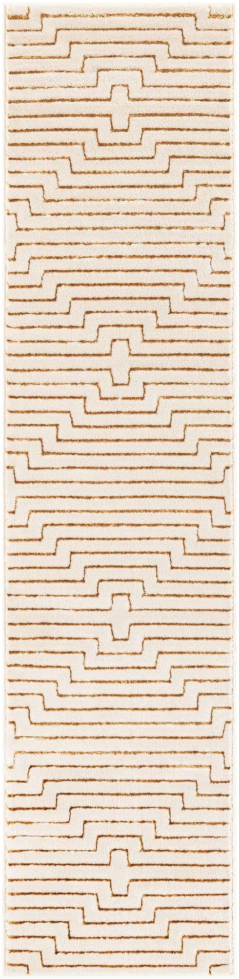 White and Gold 2' x 8' Vogue Geo Runner Area Rug Geometric Glam Style Shiny Accents Carpet Mat for Unique Interior Design & Home Decor for Sale at Rug Engine