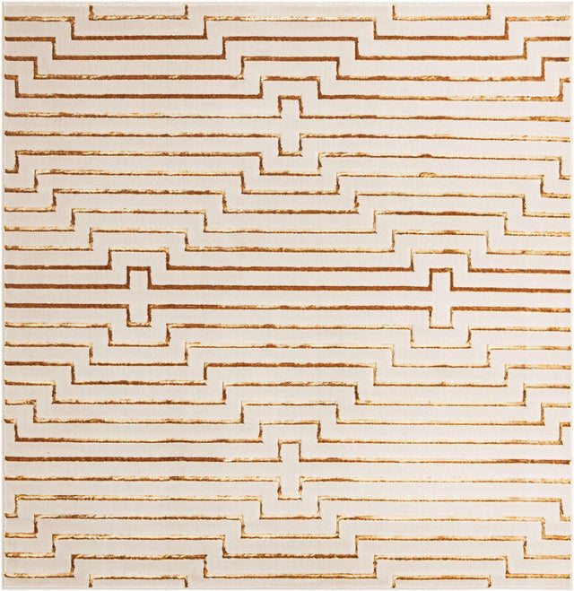 White and Gold 7' 10 x 7' 10 Vogue Geo Square Area Rug Geometric Glam Style Shiny Accents Carpet Mat for Unique Interior Design & Home Decor for Sale at Rug Engine