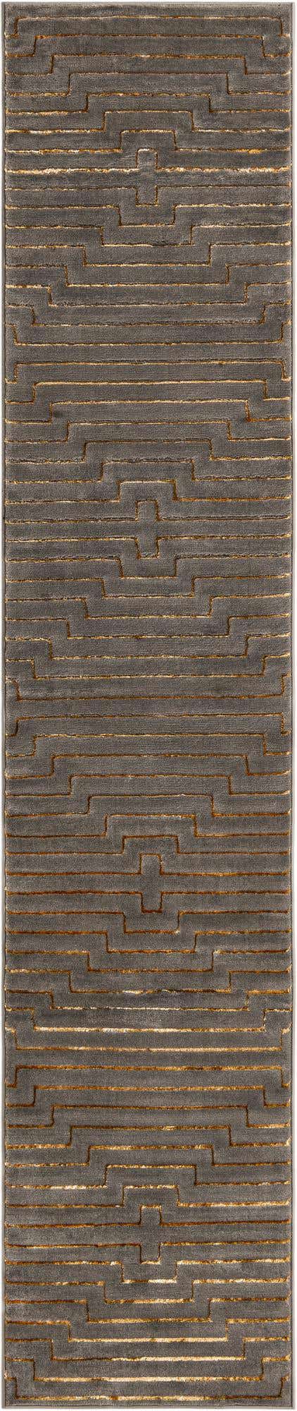 Gray and Gold 2' 7 x 12' Vogue Geo Runner Area Rug Geometric Glam Style Shiny Accents Carpet Mat for Unique Interior Design & Home Decor for Sale at Rug Engine