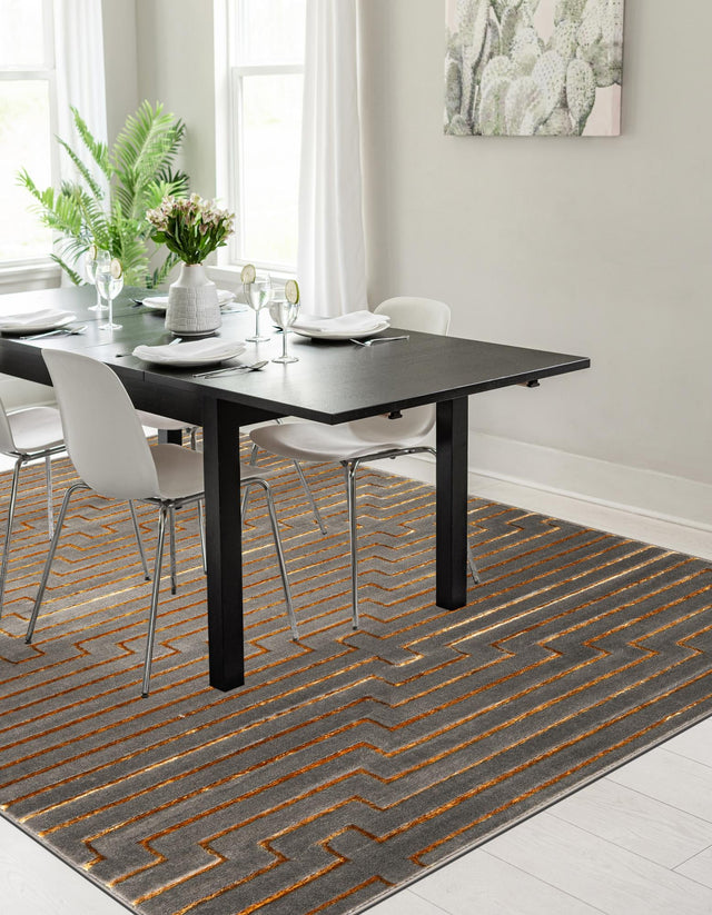 Gray and Gold 7' 10 x 10' Vogue Geo Rectangle Area Rug Geometric Glam Style Shiny Accents Carpet Mat for Unique Interior Design & Home Decor for Sale at Rug Engine