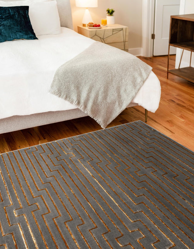 Gray and Gold 2' x 3' 1 Vogue Geo Rectangle Area Rug Geometric Glam Style Shiny Accents Carpet Mat for Unique Interior Design & Home Decor for Sale at Rug Engine