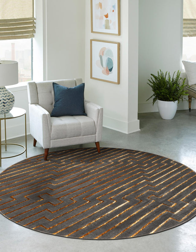 Gray and Gold 3' 1 x 3' 1 Vogue Geo Round Area Rug Geometric Glam Style Shiny Accents Carpet Mat for Unique Interior Design & Home Decor for Sale at Rug Engine