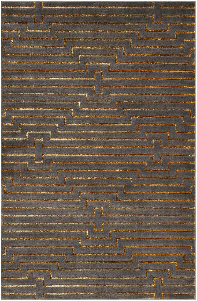 Gray and Gold 6' 1 x 9' Vogue Geo Rectangle Area Rug Geometric Glam Style Shiny Accents Carpet Mat for Unique Interior Design & Home Decor for Sale at Rug Engine