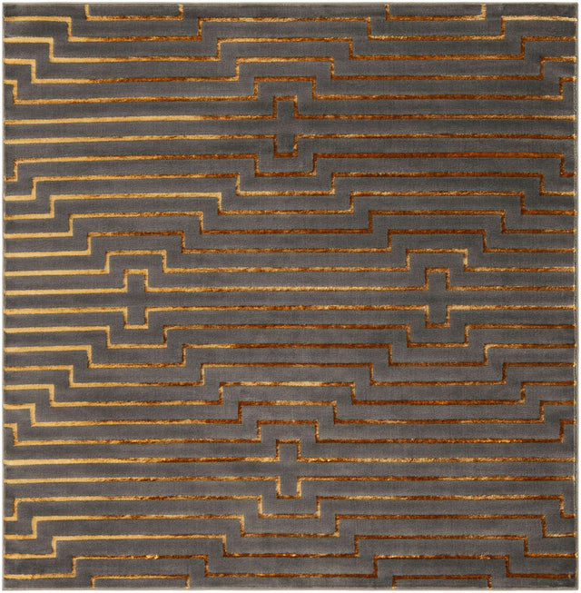Gray and Gold 7' 10 x 7' 10 Vogue Geo Square Area Rug Geometric Glam Style Shiny Accents Carpet Mat for Unique Interior Design & Home Decor for Sale at Rug Engine