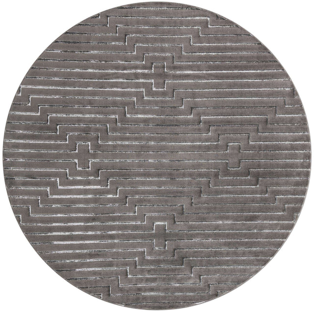 Gray and Silver 10' x 10' Vogue Geo Round Area Rug Geometric Glam Style Shiny Accents Carpet Mat for Unique Interior Design & Home Decor for Sale at Rug Engine