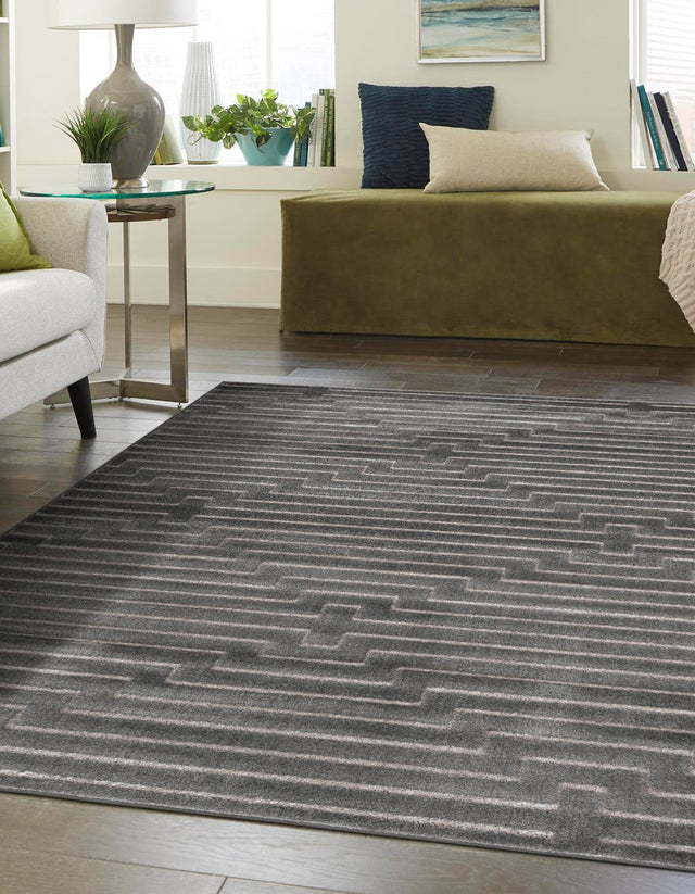 Gray and Silver 4' 1 x 6' 1 Vogue Geo Rectangle Area Rug Geometric Glam Style Shiny Accents Carpet Mat for Unique Interior Design & Home Decor for Sale at Rug Engine