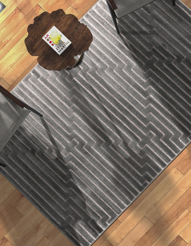 Gray and Silver 9' x 12' Vogue Geo Rectangle Area Rug Geometric Glam Style Shiny Accents Carpet Mat for Unique Interior Design & Home Decor for Sale at Rug Engine
