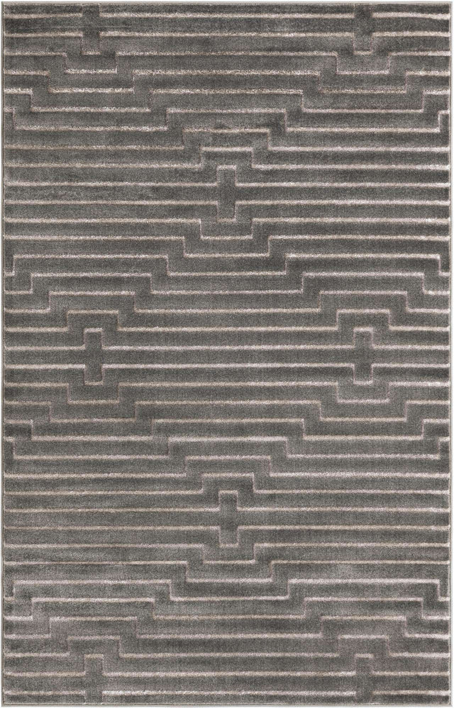 Gray and Silver 5' 3 x 8' Vogue Geo Rectangle Area Rug Geometric Glam Style Shiny Accents Carpet Mat for Unique Interior Design & Home Decor for Sale at Rug Engine