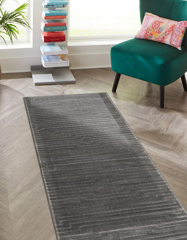 Gray and Silver 2' x 8' Vogue Geo Runner Area Rug Geometric Glam Style Shiny Accents Carpet Mat for Unique Interior Design & Home Decor for Sale at Rug Engine
