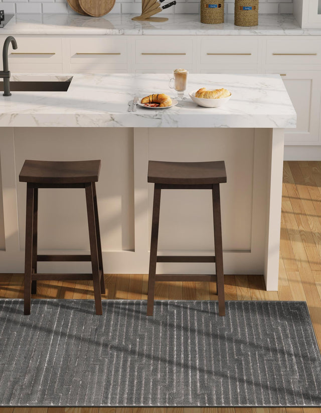 Gray and Silver 2' x 8' Vogue Geo Runner Area Rug Geometric Glam Style Shiny Accents Carpet Mat for Unique Interior Design & Home Decor for Sale at Rug Engine