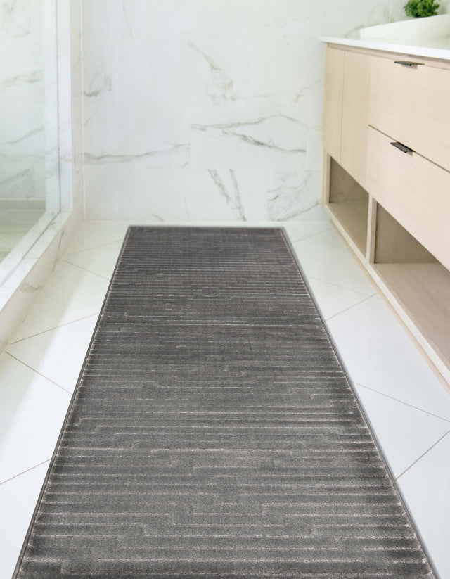 Gray and Silver 2' x 5' 1 Vogue Geo Runner Area Rug Geometric Glam Style Shiny Accents Carpet Mat for Unique Interior Design & Home Decor for Sale at Rug Engine