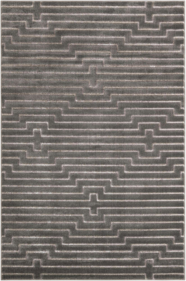 Gray and Silver 6' 1 x 9' Vogue Geo Rectangle Area Rug Geometric Glam Style Shiny Accents Carpet Mat for Unique Interior Design & Home Decor for Sale at Rug Engine