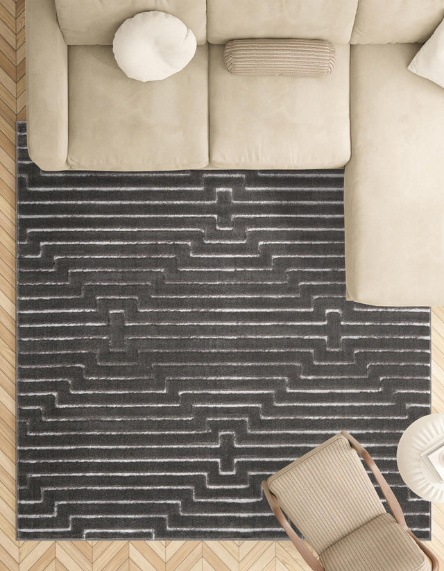 Gray and Silver 7' 10 x 7' 10 Vogue Geo Square Area Rug Geometric Glam Style Shiny Accents Carpet Mat for Unique Interior Design & Home Decor for Sale at Rug Engine
