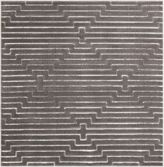 Gray and Silver 7' 10 x 7' 10 Vogue Geo Square Area Rug Geometric Glam Style Shiny Accents Carpet Mat for Unique Interior Design & Home Decor for Sale at Rug Engine
