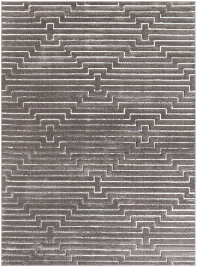 Gray and Silver 9' x 12' Vogue Geo Rectangle Area Rug Geometric Glam Style Shiny Accents Carpet Mat for Unique Interior Design & Home Decor for Sale at Rug Engine