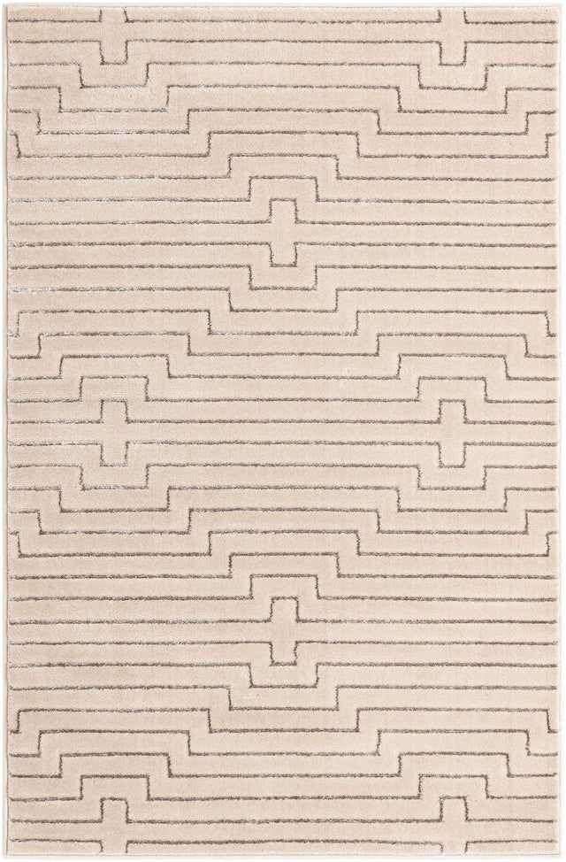White and Silver 4' 1 x 6' 1 Vogue Geo Rectangle Area Rug Geometric Glam Style Shiny Accents Carpet Mat for Unique Interior Design & Home Decor for Sale at Rug Engine