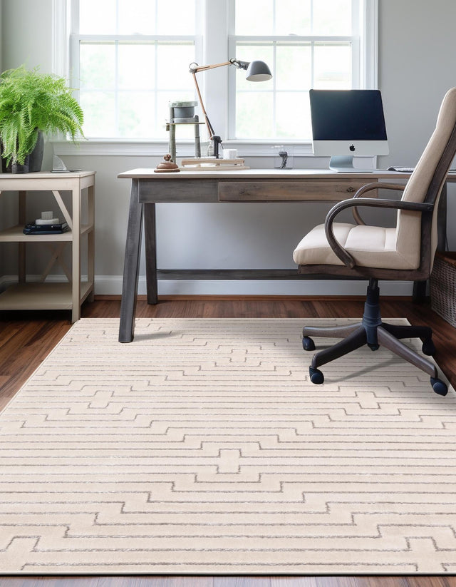 White and Silver 5' 3 x 7' 1 Vogue Geo Rectangle Area Rug Geometric Glam Style Shiny Accents Carpet Mat for Unique Interior Design & Home Decor for Sale at Rug Engine