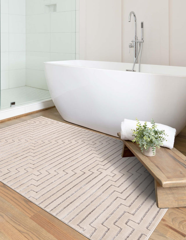 White and Silver 5' 3 x 8' Vogue Geo Rectangle Area Rug Geometric Glam Style Shiny Accents Carpet Mat for Unique Interior Design & Home Decor for Sale at Rug Engine