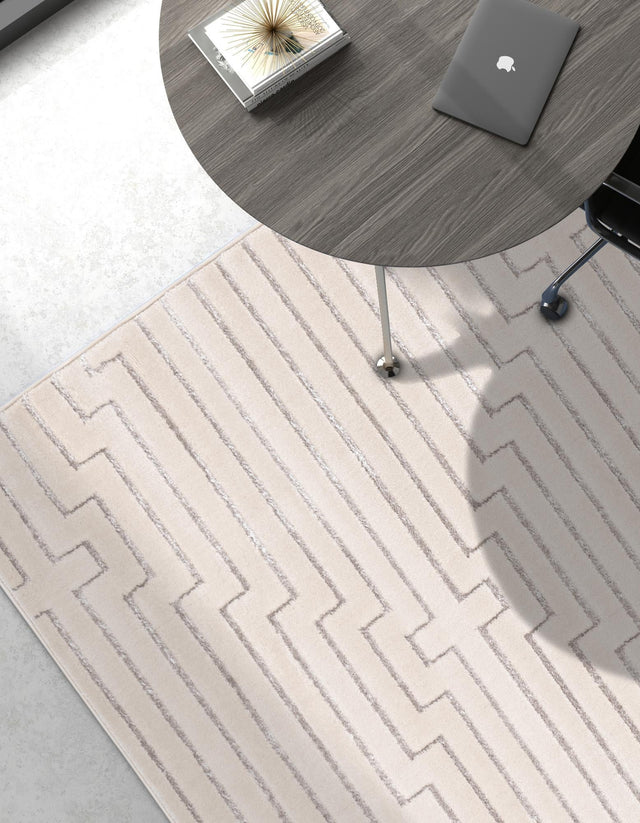 White and Silver 5' 3 x 7' 1 Vogue Geo Rectangle Area Rug Geometric Glam Style Shiny Accents Carpet Mat for Unique Interior Design & Home Decor for Sale at Rug Engine