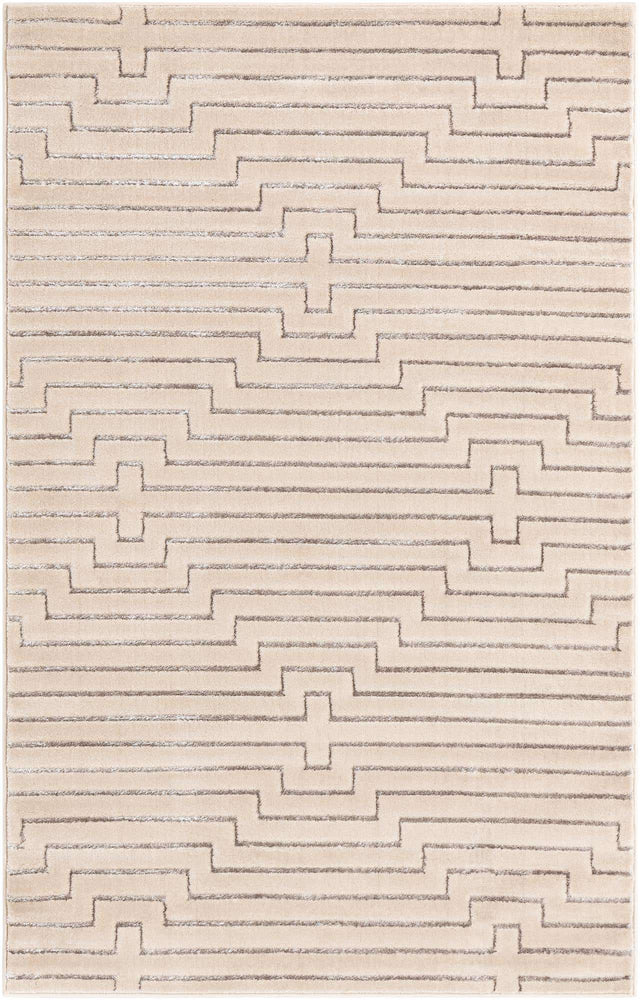 White and Silver 5' 3 x 8' Vogue Geo Rectangle Area Rug Geometric Glam Style Shiny Accents Carpet Mat for Unique Interior Design & Home Decor for Sale at Rug Engine