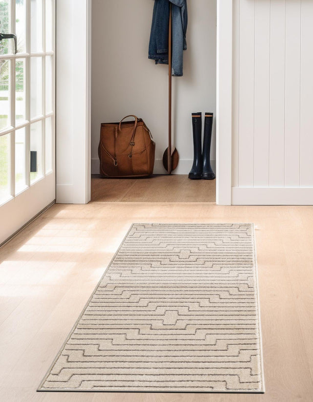 White and Silver 2' x 6' 1 Vogue Geo Runner Area Rug Geometric Glam Style Shiny Accents Carpet Mat for Unique Interior Design & Home Decor for Sale at Rug Engine