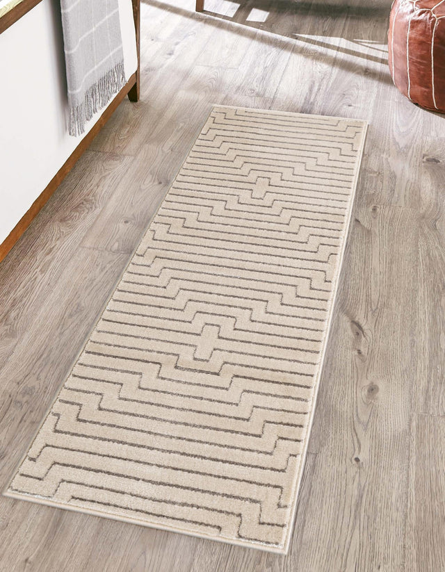 White and Silver 2' x 6' 1 Vogue Geo Runner Area Rug Geometric Glam Style Shiny Accents Carpet Mat for Unique Interior Design & Home Decor for Sale at Rug Engine