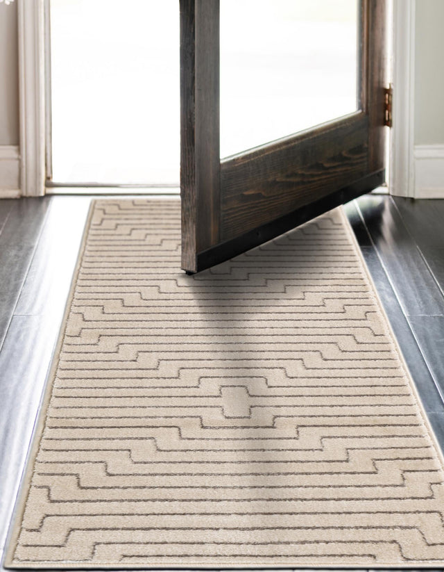 White and Silver 2' x 6' 1 Vogue Geo Runner Area Rug Geometric Glam Style Shiny Accents Carpet Mat for Unique Interior Design & Home Decor for Sale at Rug Engine
