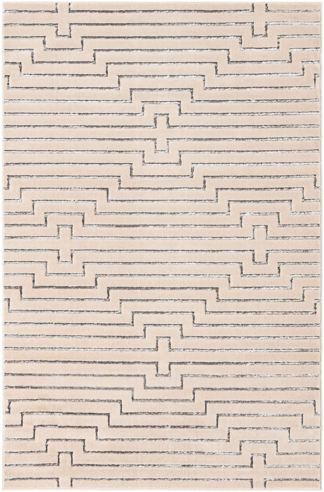 White and Silver 6' 1 x 9' Vogue Geo Rectangle Area Rug Geometric Glam Style Shiny Accents Carpet Mat for Unique Interior Design & Home Decor for Sale at Rug Engine